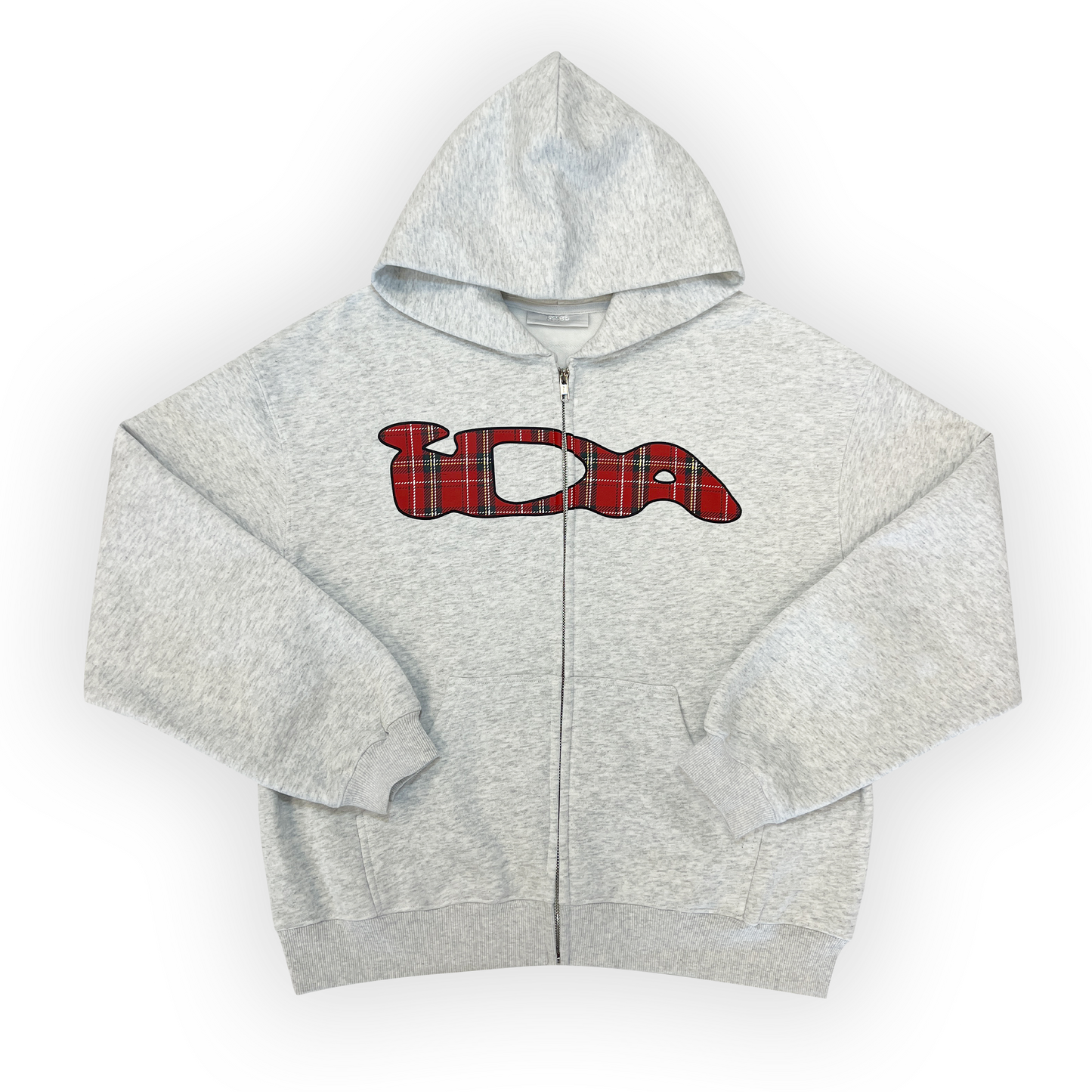 PLAID (RED) ZIP UP HTR GREY