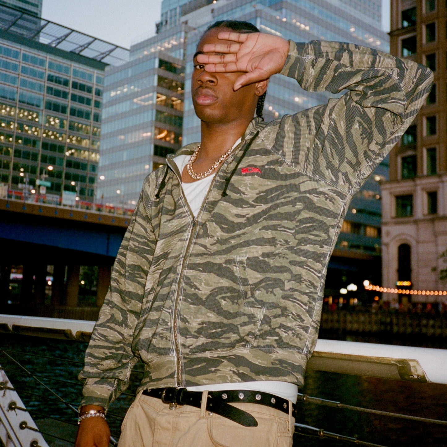 TIGER CAMO WAFFLE ZIP UP