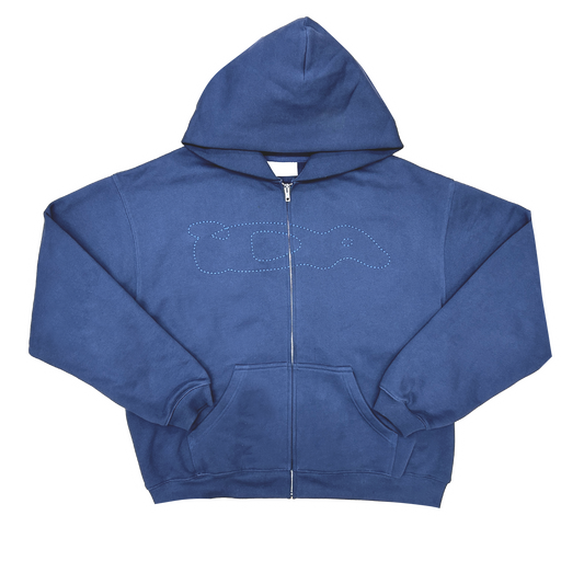 CHAIN STITCH ZIP UP HOODIE (NAVY)