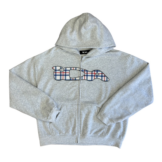 WHITE PLAID ZIP UP HTR GREY