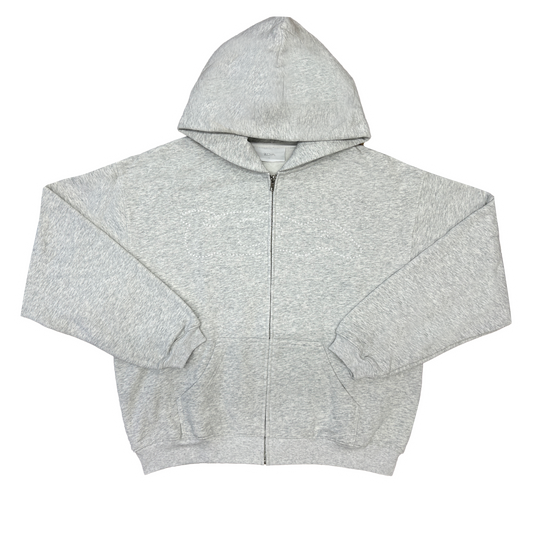 CHAIN STITCH ZIP UP HOODIE (HTR GREY)